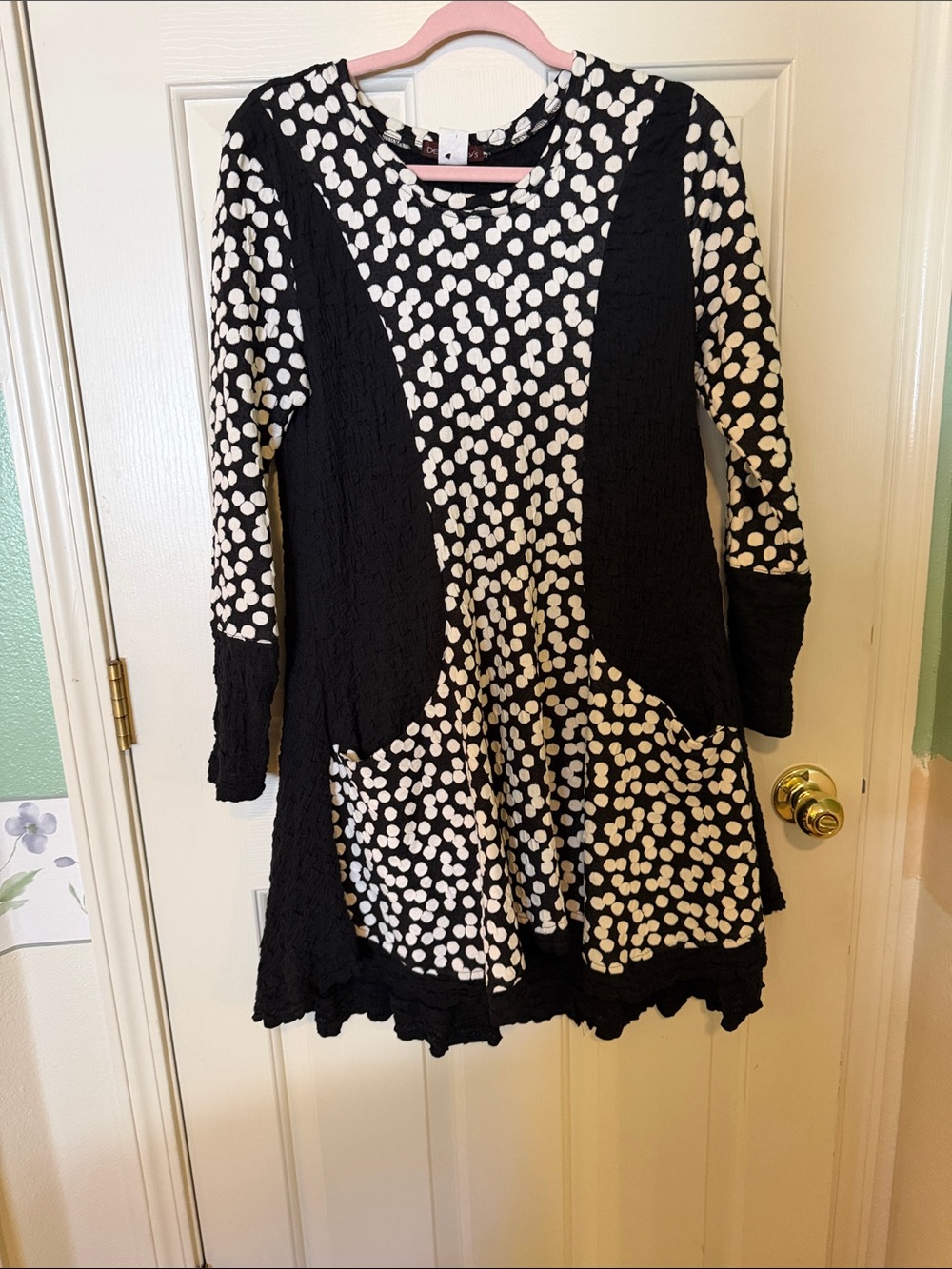 Black and White Polka Dot Casual A-Line Dress